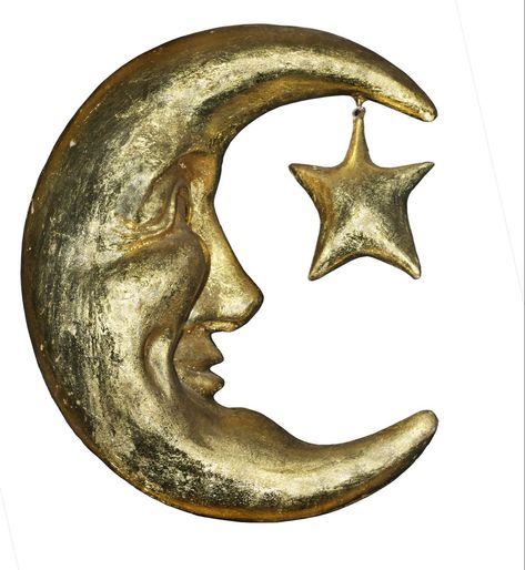 Moon, Illustrations, Wall, Gold