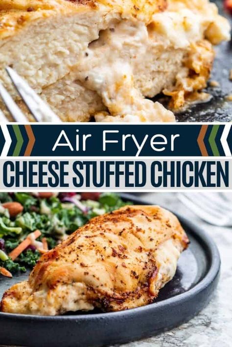 Chicken Recipes Air Fryer, Stuffed Chicken Recipes, Weeknight Family Dinner, Air Fryer Cheese, Air Fryer Recipes Chicken Breast, Stuffed Chicken Breast Cream Cheese, Cheese Stuffed Chicken Breast, Stuffed Chicken Breasts, Recipes Air Fryer