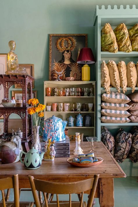 At Pierce & Ward’s New L.A. Store, This Old-School Accessory Is Selling Quickly | domino Pierce & Ward’s New L.A. Store is A Vintage Shopper’s Dream Colorful Boho Living Room, Emily Ward, Pierce Ward, Gold Home Decor, Old Room, Home Decoration Ideas, Deco Boheme, School Accessories, Boho Bedroom Decor