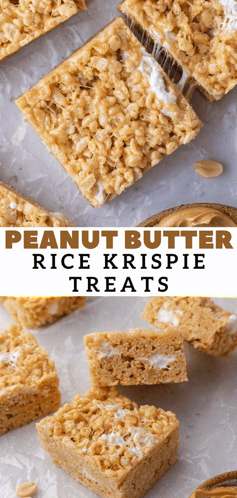 Treats With Marshmallows, Marshmellow Treats, Peanut Butter Rice Crispy Treats, Sweet Snacks Easy, Peanut Butter Rice Crispies, Rice Crispy Bars, Peanut Butter Rice Krispie Treats, Peanut Butter Rice Krispies, Krispie Treats Recipe