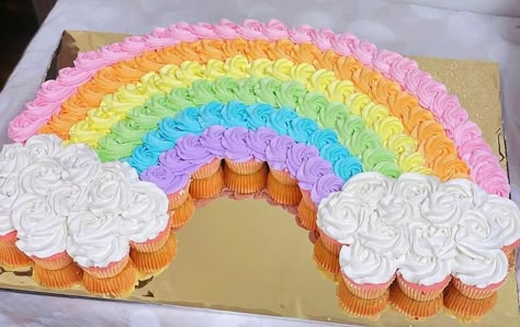 Rainbow Shaped Cupcakes, Cupcake Rainbow Cake, Care Bears Cupcakes, Pull Apart Rainbow Cupcake Cake, Care Bear Cupcakes, Rainbow Cupcake Cakes Pull Apart, Rainbow Shaped Cake, Rainbow Cupcakes Ideas, Carebear Birthday Party Ideas