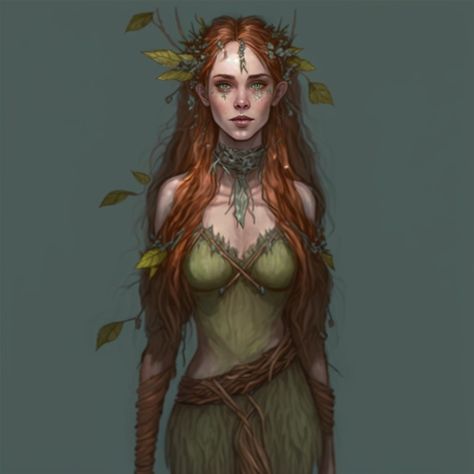 Wood Elf Druid Aesthetic, D&d Dryad, Half Dryad Female, Eladrin Druid Female, Wood Elf Dnd Druid, Circle Of Spores Druid Female, Half Elf Druid Female, Druid Elf Female, Dnd Wood Elf Female