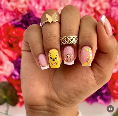 Pooh Nails, Cute Pedicures, Mickey Nails, White French Tip, Disney Nails, Dope Nails, French Tip Nails, Halloween Nails, Christmas Nails