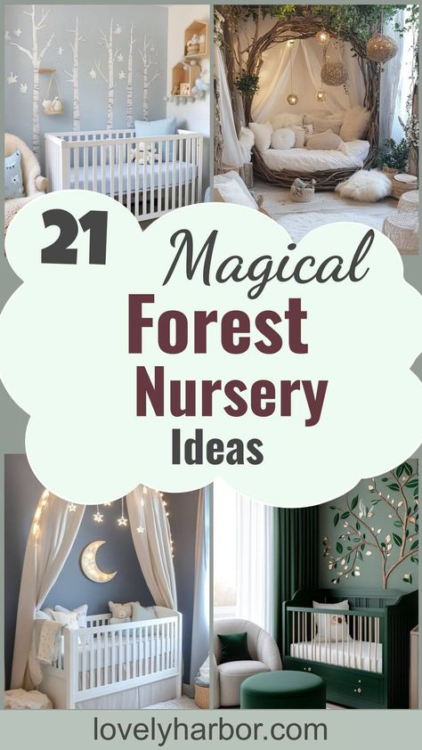 21 Enchanted Forest Nursery Ideas For Magical Vibes Baby Room Forest Theme, Fairy Nursery Baby Girl, Forrest Bedroom, Forest Nursery Ideas, Nature Theme Nursery, Boho Nursery Ideas, Forest Baby Rooms, Forest Themes, Forest Baby Nursery