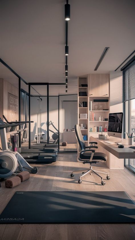 1.Home Decor: #homedecor, #interiordesign, #homedesign, #decor inspiration Workout Office Room Ideas, Office Exercise Room Combo, Workout And Office Room Ideas, Office Gym Combo Ideas, Office And Gym Combo Small Spaces, Home Office Workout Room Combo, Gym Office Combo Work Spaces, Home Gym And Office Combo, Gym Office Combo