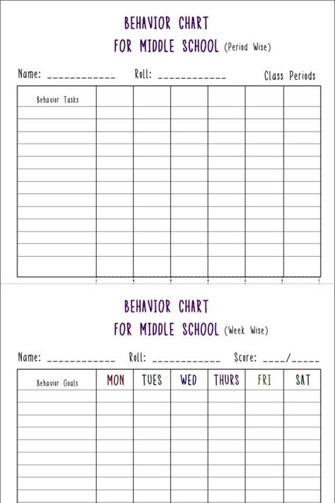 Let's keep a check on the student's behavior in more organized way. Download free printable behavior charts templates. There are two templates. First one allows you to monitor their behavior according to class lectures and the second one is weekly behavior chart. It can be used by middle school, high school, or homeschoolers. #behaviorchartsforthehome #behaviorchartsfortheclassroom #behaviorchart #behaviorchartpreschool #behaviorchartprintable #behaviorchartpreschool #behaviorchartforkids Behavior Chart Preschool, School Behavior Chart, Middle School Behavior, Weekly Behavior Charts, Free Printable Behavior Chart, Behavior Goals, Behavior Charts, Behavior Chart, Good Behavior