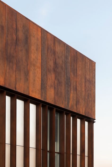 Copper Architecture, Copper In Architecture, Factory Facade, Circular Buildings, Wood Facade, Wooden Facade, Metal Facade, Office Details, Albert Schweitzer