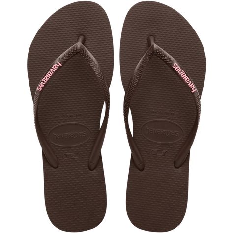 Dark Brown Slim Logo Pop Up Flip Flops Haviana Flip Flop, Haviana Flip Flops Outfits, Havana Flip Flops, Parent Dr, Flip Flops Havaianas, Slim Logo, Cute Flip Flops, Comfortable Flip Flops, Kids Clogs