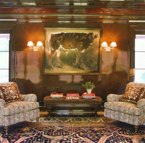 5 More Fabulous Interior Designers I Would Hire {part II} - laurel home Man Cave Inspiration, Monochromatic Interior, Lacquered Walls, Monochromatic Color Scheme, Cow Painting, Texas Homes, Pierre Frey, Cool House Designs, Traditional House