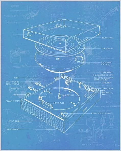 Music Studio Design, Blueprint Drawing, Tom Y Jerry, Blueprint Art, Technical Illustration, Information Design, Record Player, Technical Drawing, Design Sketch