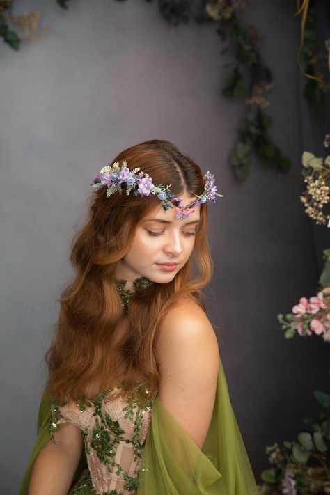 Purple Flower Crown, Elven Tiara, Crown Fairy, Flower Tiara, Hair Quotes, Butterfly Wedding, Flower Headpiece, Eye Shadows, Dark Places