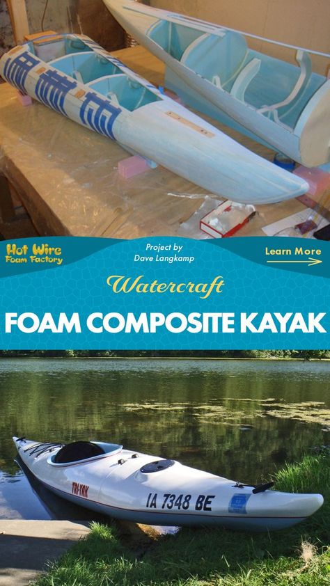 hand made 3-piece kayak made out of a composite of blue xps foam and fiberglass Kayak Diy, Foam Projects, Xps Foam, Wood Kayak, Foam Factory, Canoe Camping, Ship Design, Build Plans, Boat Ideas