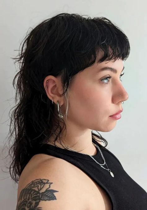 2024 Women’s Mullet Haircuts 18 Ideas: Trending Styles and Inspiration Trendy Wolf Haircut, Microbangs Long Hair Mullet, Mullet Vs Shag, Long Mullet Short Bangs, Skater Mullet Women, Womens Long Mullet, Shaggy Mullet Round Face, Microbangs Shag, Feminine Mullet Modern Haircuts