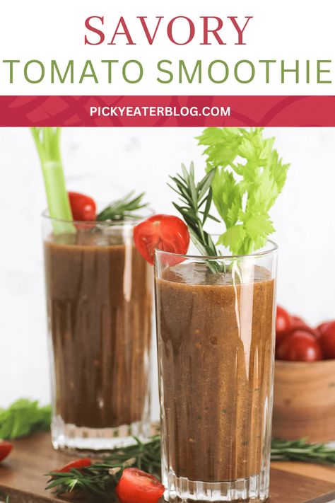 If you love tomato juice or the fresh taste of a bloody mary, you will love the flavor of this tomato smoothie. Savory smoothies like this savory smoothie recipe offer a deep, rich flavor and are a great way to satisfy your taste buds and your nutritional requirements. Tomato Juice Smoothie, V8 Smoothie Recipe, Savoury Smoothies, Savory Smoothie Recipes, Savory Smoothies, Tomato Smoothie Recipes, Broccoli Smoothie Recipes, Jackfruit Smoothie, Tomato Smoothie