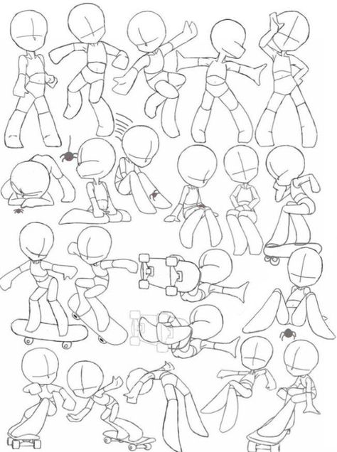 Simple Body Base Drawing, Cartoon Drawing Reference Poses, How To Draw Mini Characters, Poses To Draw, Drawing Bases, Cartoon Body, Body Base, Creative Drawing Prompts, Art Tools Drawing