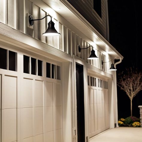 Northland™ 1 Light Wall Light Black | Kichler Lighting Farmhouse With Cedar Accents, Garage Portico, Garage Lights Exterior, Exterior Garage Door, Farmhouse Outdoor Lighting, Garage Door Lights, Outdoor Garage Lights, Garage Lights, Outdoor Garage