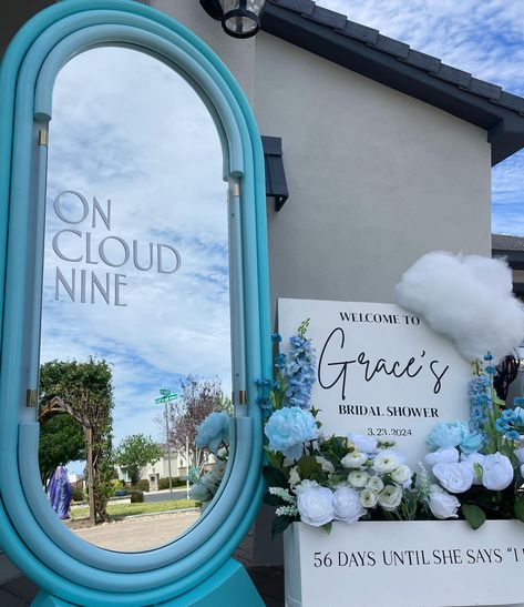 The bride was on cloud nine yesterday 😍🥰🫖☁️ 55 days until the wedding 🤍 She’s On Cloud 9 Bridal Shower Decor, Bridal Shower Cloud Nine, Bridal Shower On Cloud 9, Cloud Wedding Theme, On Cloud 9 Engagement Party, On Cloud 9 Theme, On Cloud Nine Bridal Shower Theme, Garden Bachelorette, Cloud Wedding