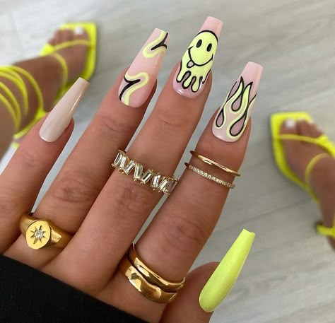 June Nail Designs, Rave Nails, Trendy Manicure, Manicure Designs, Watermelon Nails, Bright Nails, Trendy Nail Design, Manicures Designs, Yellow Nails