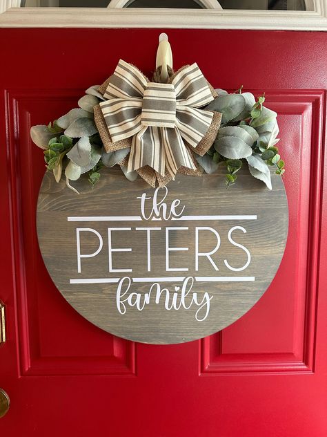 Different Woods, Hanger Door, Faux Greenery, Storm Door, Covered Porch, Permanent Vinyl, Personalized Family, Door Hanger, Real Wood