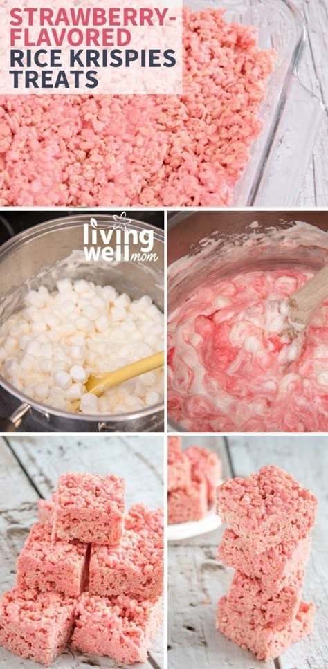 If you are looking for the perfect Valentine's Day recipe, look no further than these adorable strawberry rice krispie treats! Not only do they taste incredible, but everyone will love the pretty pink color too. Pink Heart Rice Krispie Treats, Rice Krispie Treats Strawberry, Rice Krispie Treat Dessert Table, Flamingo Rice Krispy Treats, Strawberry Rice Krispie Treats Recipe, Starfish Rice Krispie Treats, Raspberry Rice Krispie Treats, Iced Rice Krispie Treats, Pretty Rice Crispy Treats