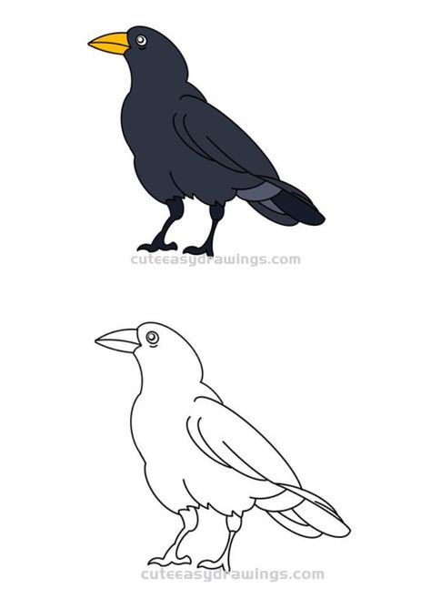 Easy Crow Drawing for Kids Cute Crows Drawing, Simple Crow Drawing, Crow Drawing Easy, Drawings Of Crows, Crow Sketch Easy, Crow Drawing, Raven Drawing, Crow Cartoon Drawing, Crows Drawing