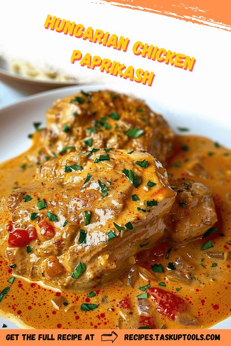 Discover the rich and comforting flavors of Hungarian Chicken Paprikash with this traditional recipe. Perfect for cozy dinners, this dish features tender chicken simmered in a creamy paprika sauce, creating a warm and inviting meal that's both satisfying and easy to make. Pair it with noodles, rice, or dumplings to soak up the delicious sauce. Dive into the heart of Hungarian cuisine and explore this authentic recipe that will quickly become a family favorite. Ideal for both weeknight dinners and special occasions, bring a taste of Elegant Meat Dishes, Crock Pot Chicken Paprikash, Ground Chicken And Pork Recipes, Hungarian Recipes Traditional, Chicken Paprikash Recipe Hungarian, Russian Chicken Recipe, Polish City Chicken Recipe, Hungarian Food Recipes, Chicken Paprikash Hungarian