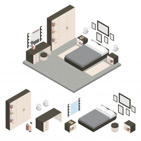 Download this Free Vector about Isometric Create A Bedroom, Scene Creator Set, and discover more than 15 Million Professional Graphic Resources on Freepik... Bedroom Icon, Isometric Furniture, Decorative Symbols, Furniture Illustration, Bed Wardrobe, Bedroom Scene, Interior Design Renderings, Murphy Bed Plans, Bedroom Layout