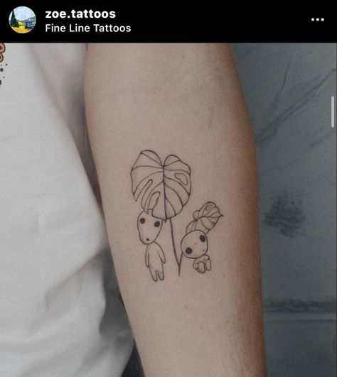 Mononoke Tree Spirits, Monstera Deliciosa Tattoo, Kodama Tattoo, Princess Mononoke Tattoo, Tree Spirits, Funky Tattoos, Plant Tattoo, Japan Tattoo, Princess Mononoke