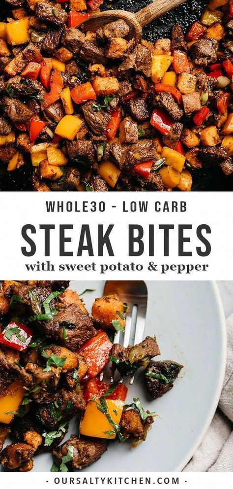 Steak Bites With Sweet Potatoes, Whole30 Dinner Recipes, Whole30 Dinners, Diner Recept, Clean Eating Dinner, Dinner Side Dishes, Steak Bites, Recipe 30, God Mat