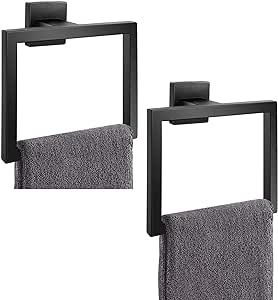 2-Piece Matte Black Square Towel Ring,Modern Hand Towel Holder for Bathroom,SUS304 Stainless Steel Towel Hangers Wall-Mounted Modern Hand Towel Holder, Towel Holder For Bathroom, Black Towel Bar, Towel Hangers, Shower Rods, Stainless Steel Wall, Hand Towel Holder, Towel Holder Bathroom, Black Towels