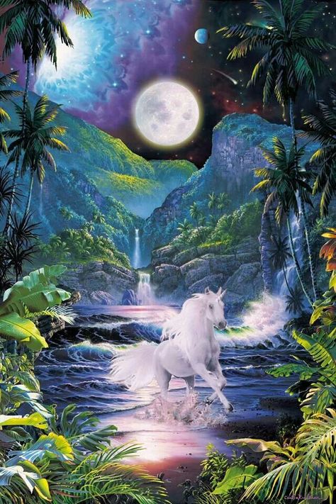 Dreamy Unicorn Island, Fantasy Unicorn, Creature Fantasy, Unicorn Painting, Unicorn And Fairies, Unicorn Pictures, Unicorns And Mermaids, Fantasy Horses, Fairy Dragon