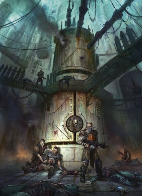 Warhammer 40k artwork — Outcasts Necromunda Art, Warhammer 40k Imperial Guard, Hive City, Warhammer 40k Knight, Environmental Artwork, Necromunda Underhive, Genestealer Cult, City Ruins, House Van