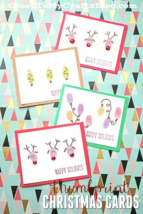 Christmas Thumbprint, Happy Classroom, Handprint Christmas Tree, Thumbprint Art, Company Christmas Cards, Handprint Christmas, Classroom Christmas, Christmas Cards Kids, Baby Activity