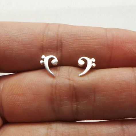 Silver Bass Clef Earring Stud  Music Note Jewelry  by yhtanaff Music Themed Jewelry, Happy Classroom, Music Note Jewelry, Music Note Ring, Music Teacher Gift, Bass Clef, Music Teacher Gifts, Musical Jewelry, Music Jewelry