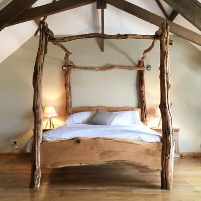 Rustic Bed Design, Eco Bedroom, Wooden Greenhouse, Rustic Bed, Bed Frame Ideas, Twig Furniture, Log Bed, Tree Bed, Rustic Bedroom Furniture