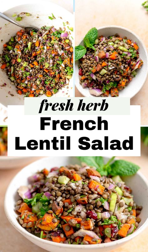 If you’re looking for a simple salad made with wholesome ingredients that’s perfect for making in advance and can be served as a main dish or side, you’ll love this French lentil salad! French Lentil Salad, Salad With Fresh Herbs, Hot Salad, Tofu Feta, Fresh Herb Recipes, Lentil Salad Recipes, French Green Lentils, Fresh Summer Salad, French Lentils