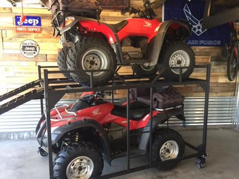 Atv Racks, Atv Storage, Small Projects Ideas, Garage Organisation, Garage Lift, Underground Garage, Tractor Idea, Photo Walls, Clean Garage