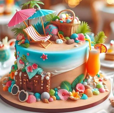 Mermaid Theme Picnic, Beach Birthday Cake, Island Cake, Cake Designs For Kids, Dessert Art, Ocean Cakes, Candy Birthday Cakes, Backyard Parties, Candy Birthday