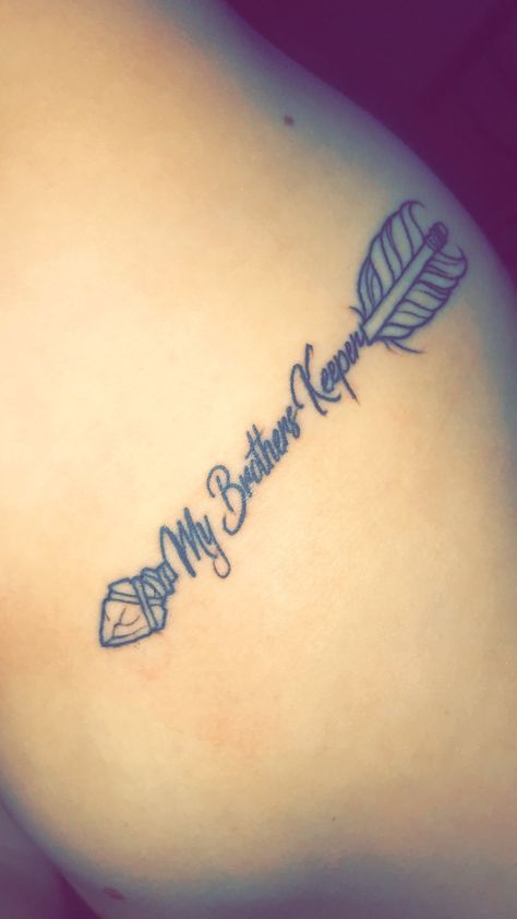 My brothers Keeper💕  @JaysonBegay #brothersistertattoo I Am My Brothers Keeper Tattoo For Women, My Brothers Keeper Tattoo Ideas Sisters, In Memory Of Brother Tattoo, Tattoo Ideas For Brother Who Passed, Dead Brother Tattoo, Brother Tattoo In Memory Of, Brother Tattoo Ideas For Sister, Tattoo For Brother Who Passed, Tattoos For Brothers Who Passed