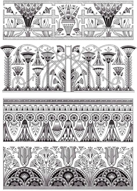 Egyptian Patterns, Egyptian Design Pattern, Egyptian Pattern, Art Deco Motif, Art Deco Egyptian, Egyptian Motifs, Egyptian Design, Ancient Egypt Art, Designs Coloring Books