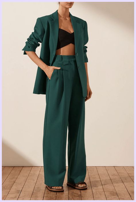 Irena Oversized Tailored Blazer - Rosemary | Women Suit Outfits Casual Prom Trousers Outfit, Formal Womens Pant Suits, Suit Inspo Women, Womens Formal Suit, Suit Women Aesthetic, Oversized Suit Women, Lesbian Formal Outfits, Suits For Women Wedding, Formal Pantsuits For Women