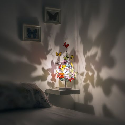 Rainbow Lamp, Shadow Lamp, Butterfly Bedroom, Butterfly Lamp, Colorful Lamps, Rainbow Butterflies, Flower Lamp, Paper Butterflies, Tracing Paper