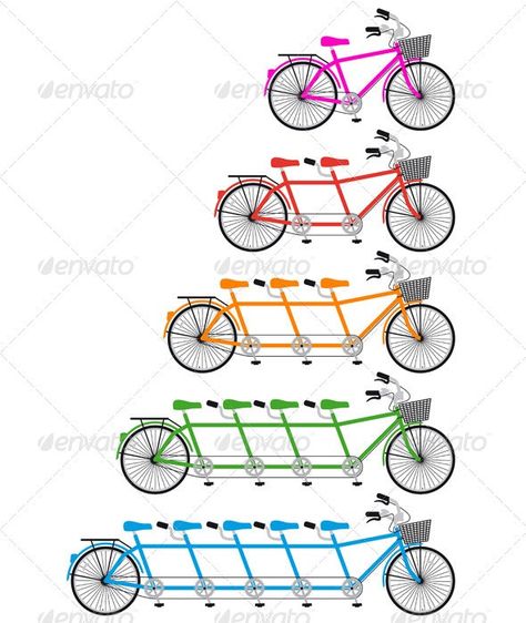 Tandem Bicycle, Team bike Set, Vector by amourfou | GraphicRiver Mountain Bike Tattoo Ideas, Bike Tattoo Ideas, Bike Storage Design, Fitness Vector, Bike Helmet Design, Mountain Bike Tattoo, Bike Tattoo, Silhouette Sport, Travel Vector