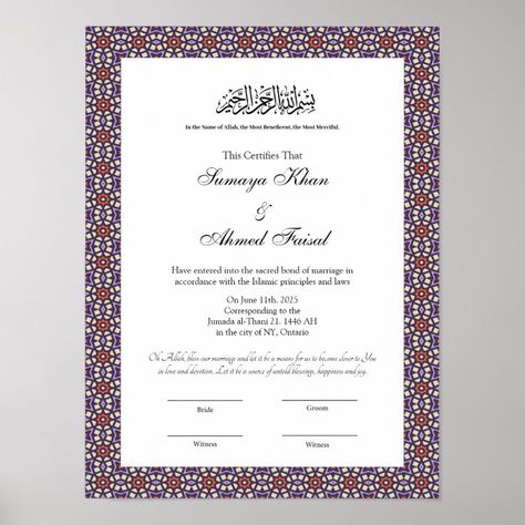 islamic style Islamic Marriage Certificate Poster Introducing our stunning Islamic Style Marriage Certificate, the perfect way to commemorate your special day and celebrate your love in a traditional and elegant manner. Crafted with intricate detail and design, this certificate is the perfect way to showcase your union as a couple in accordance with Islamic tradition. Islamic Marriage Certificate, Islamic Marriage, Islamic Style, Marriage Certificate, Manners, Special Day, A Couple, Celebrities, Stars