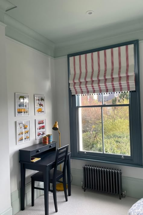 Nursery Blinds, Roman Blinds Bedroom, Blackout Roman Blinds, Bedroom Ideas For Boys, Roman Curtains, Bedroom Blinds, Striped Room, Blinds And Curtains, Curtains And Blinds