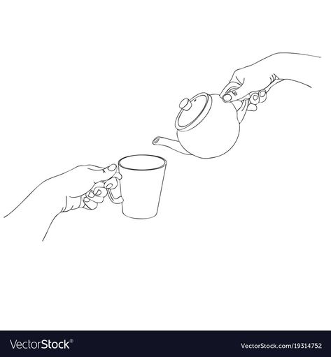 Pouring Tea Reference, Tea Vector, Pouring Tea, Drawing Reference, Hand Poured, Line Drawing, Tea Pots, White Background, Vector Images