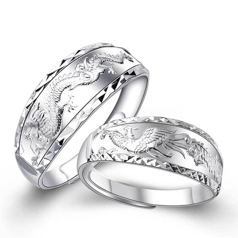 phoenix and dragon ring ,men, couple , 990 silver jewelry sets , free shipping $23.00 Phoenix Jewelry, Dragon Phoenix, Costume Jewelry Rings, Dragon Ring, Friendship Rings, Silver Dragon, Silver Jewellery Sets, Couple Rings, Love Ring