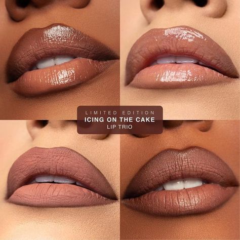 DOSE of COLORS on Instagram: ""Icing on the Cake" Lip Trio features 3 full-size lip products inspired by @makeupshayla ‘s signature nude lip combo🤍+ We added a little sparkle to take you from day to night effortlessly✨🥂#shaylaxdoseofcolors" Lip Liner Ideas, Nude Lip Combo, Liner Ideas, Fall Winter Makeup, Nude Lip Makeup, Caramel Skin, Fall Lips, Lip Combos, Glitter Lip Gloss