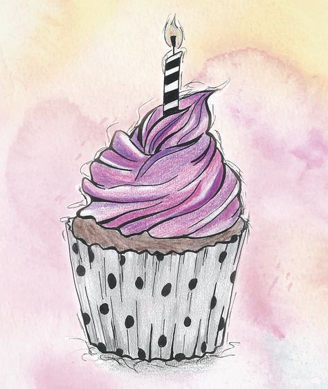 cupcake drawing | Cupcake Zeichnung | Buntstifte| Wasserfarben Cover Highlights, Pink Purple Ombre, Cupcake Drawing, Family Tree Project, Banksy Art, Pet Water Fountain, Sketch A Day, Cupcake Frosting, Happy Paintings