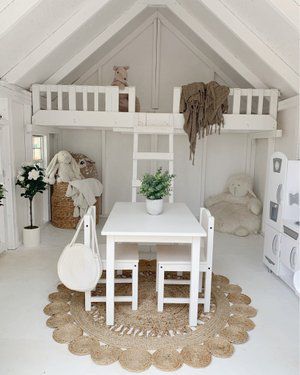 Inside Kids Playhouse Interior Ideas, Small Playhouse Interior, Inside Kids Playhouse, Kids White Table, Cubby House Interior, Kids Playhouse Interior, Playhouse Interior Ideas, Inside Playhouse, Cubby House Ideas